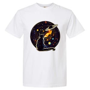 Cat Staring At Planet Saturn Cat Dad Cat Lover Garment-Dyed Heavyweight T-Shirt