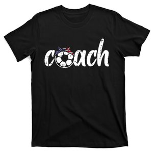 Coach Soccer American Flag Bandana Football Women Girl Mom T-Shirt