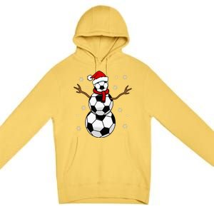 Christmas Soccer Ball Winter Snowman Premium Pullover Hoodie