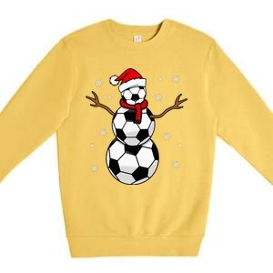 Christmas Soccer Ball Winter Snowman Premium Crewneck Sweatshirt