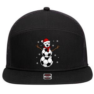 Christmas Soccer Ball Winter Snowman 7 Panel Mesh Trucker Snapback Hat