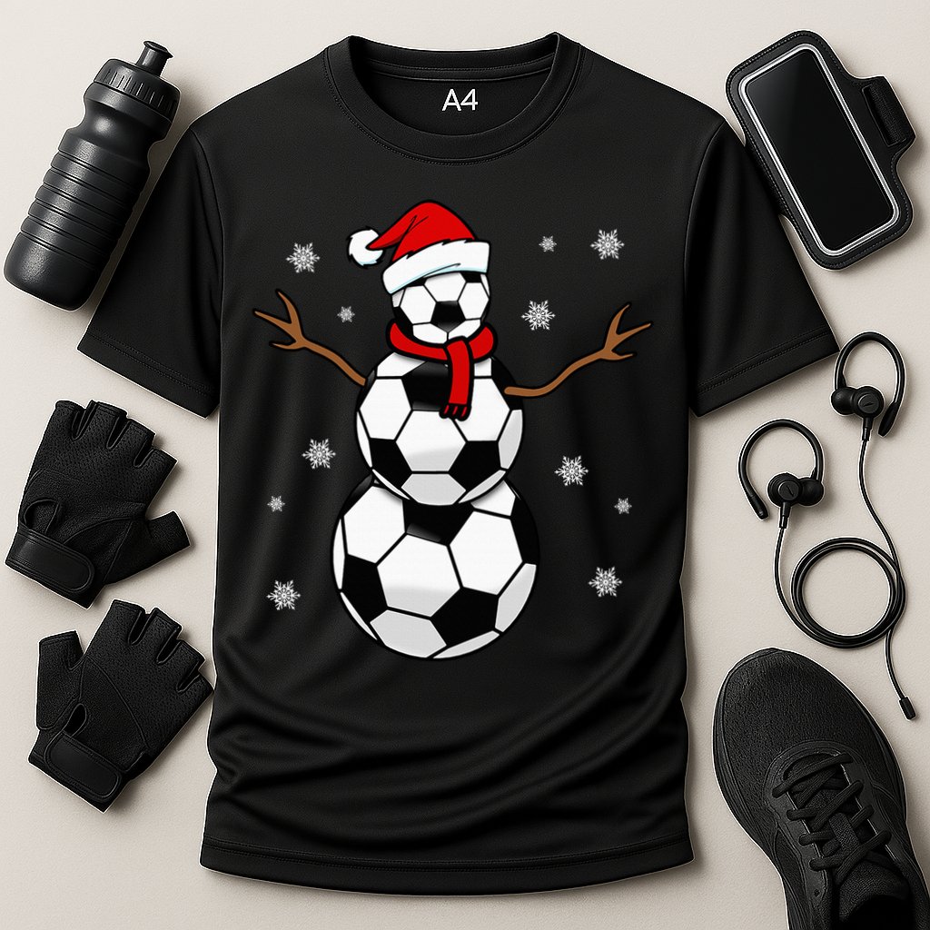 Christmas Soccer Ball Winter Snowman Cooling Performance Crew T-Shirt