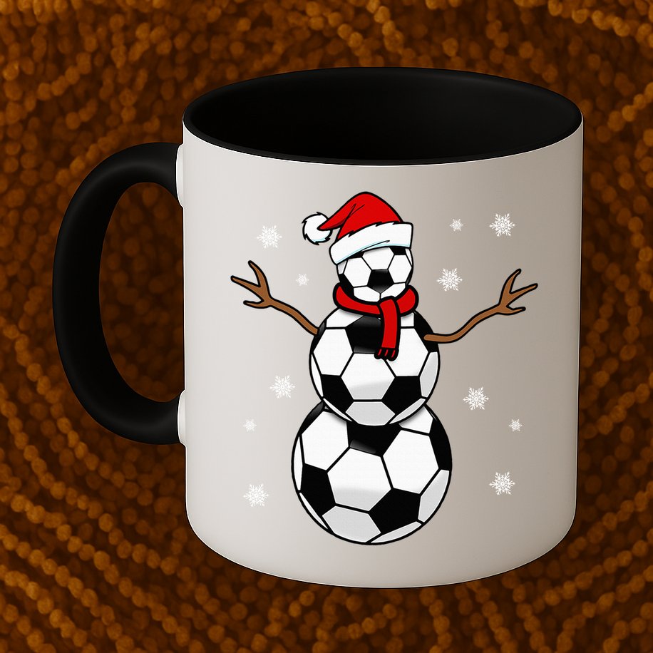 Christmas Soccer Ball Winter Snowman Mug