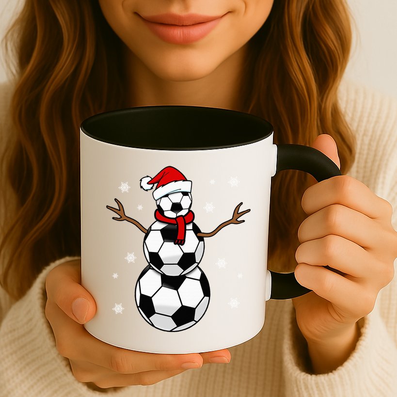 Christmas Soccer Ball Winter Snowman Mug
