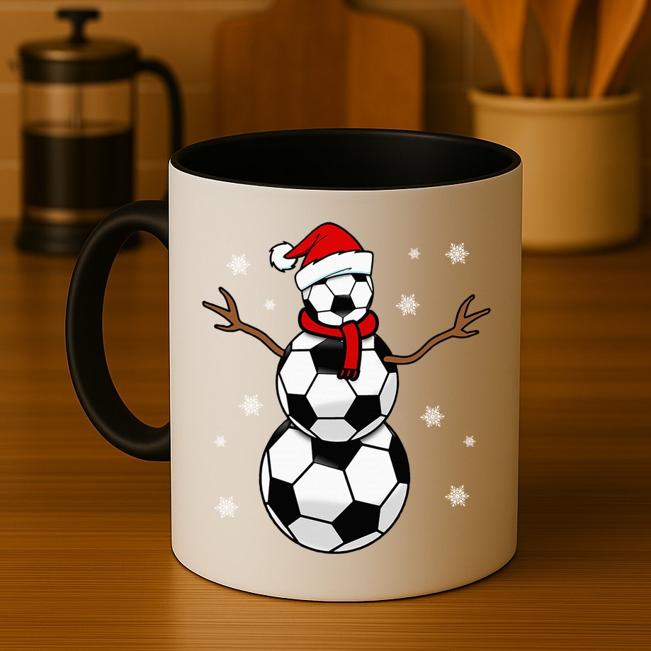 Christmas Soccer Ball Winter Snowman Mug