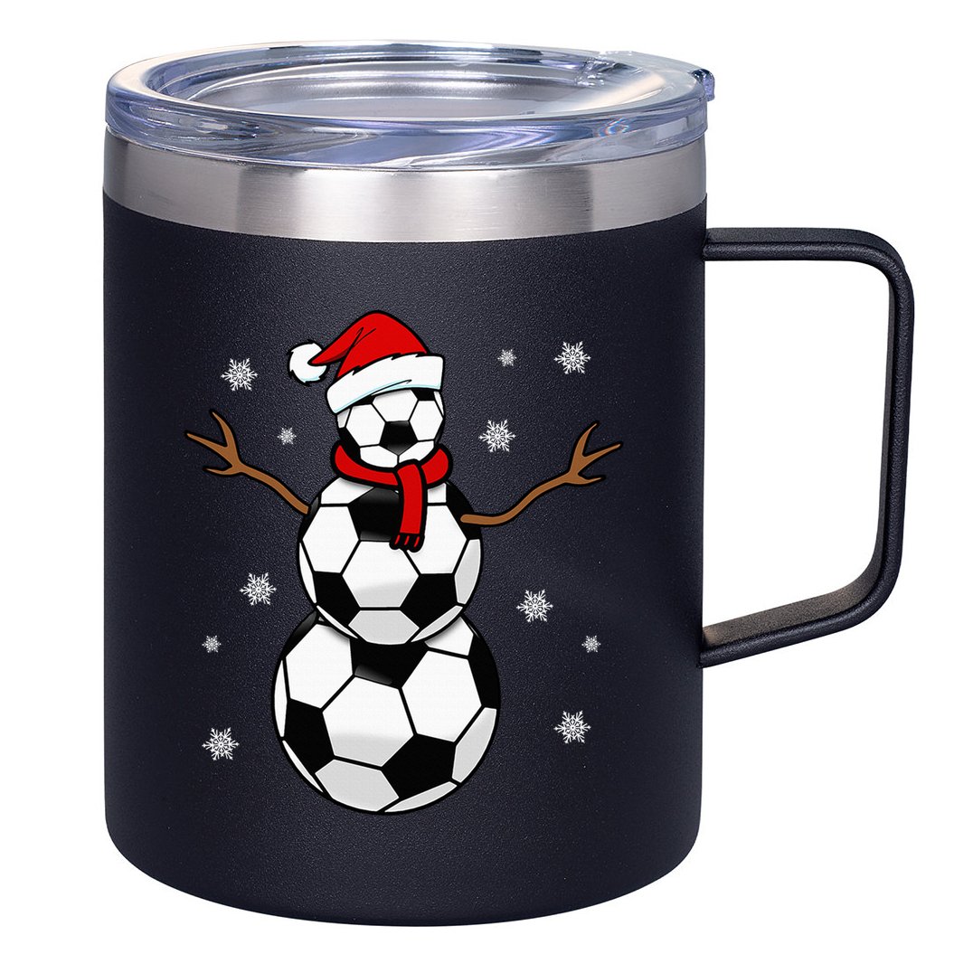 Christmas Soccer Ball Winter Snowman 12oz Stainless Steel Coffee Mug