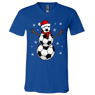 Christmas Soccer Ball Winter Snowman V-Neck T-Shirt