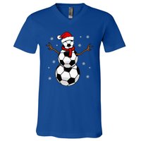 Christmas Soccer Ball Winter Snowman V-Neck T-Shirt