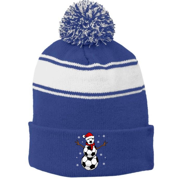 Christmas Soccer Ball Winter Snowman Stripe Pom Pom Beanie