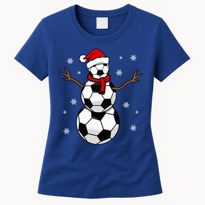 Christmas Soccer Ball Winter Snowman Womens T-Shirt