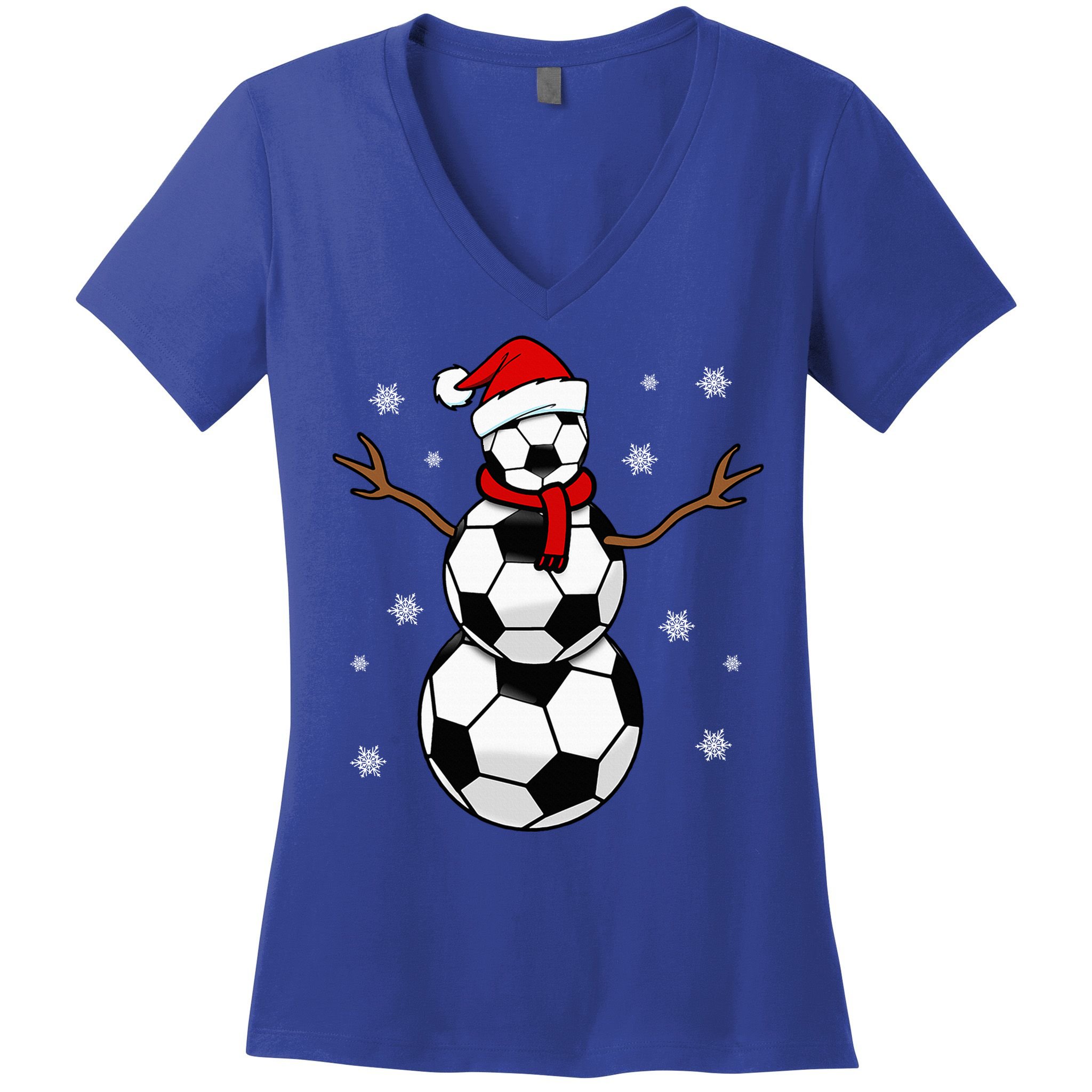 Christmas Soccer Ball Winter Snowman Women's V-Neck T-Shirt