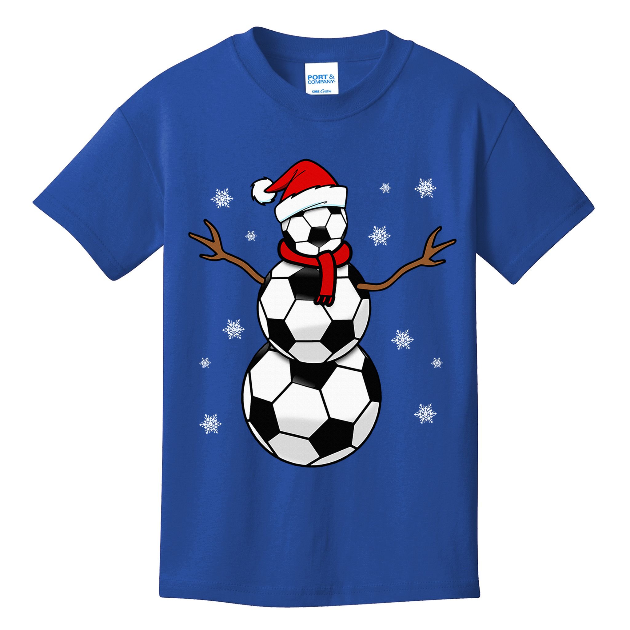 Christmas Soccer Ball Winter Snowman Kids T-Shirt