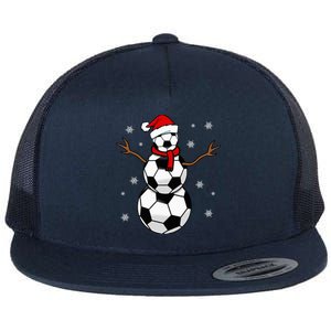 Christmas Soccer Ball Winter Snowman Flat Bill Trucker Hat