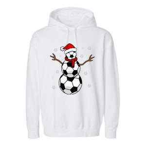 Christmas Soccer Ball Winter Snowman Garment-Dyed Fleece Hoodie