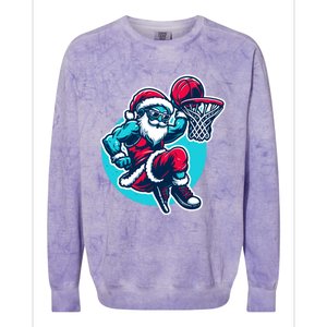 Christmas Santa Basketball Streetball Player Dunking Xmas Great Gift Colorblast Crewneck Sweatshirt