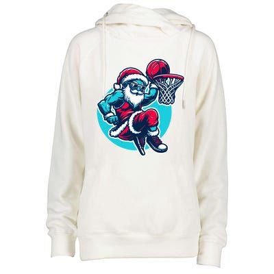 Christmas Santa Basketball Streetball Player Dunking Xmas Great Gift Womens Funnel Neck Pullover Hood