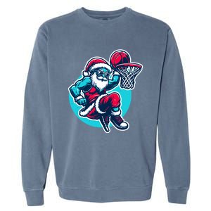 Christmas Santa Basketball Streetball Player Dunking Xmas Great Gift Garment-Dyed Sweatshirt