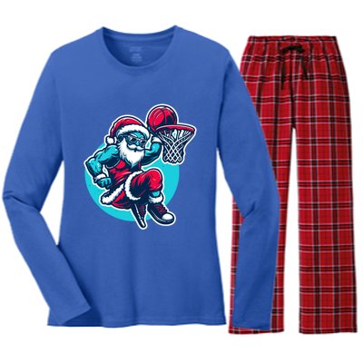 Christmas Santa Basketball Streetball Player Dunking Xmas Great Gift Women's Long Sleeve Flannel Pajama Set 