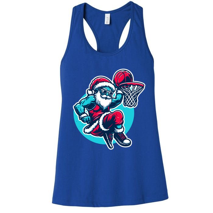 Christmas Santa Basketball Streetball Player Dunking Xmas Great Gift Women's Racerback Tank