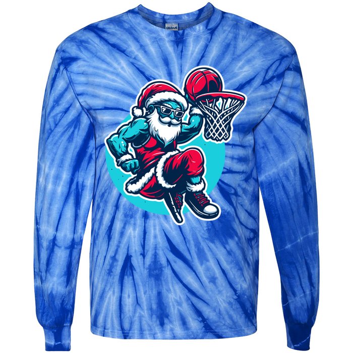 Christmas Santa Basketball Streetball Player Dunking Xmas Great Gift Tie-Dye Long Sleeve Shirt