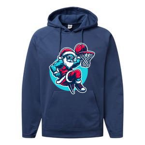 Christmas Santa Basketball Streetball Player Dunking Xmas Great Gift Performance Fleece Hoodie