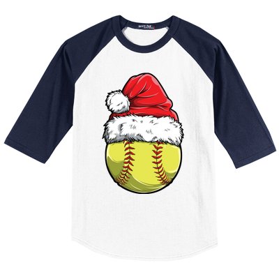 Christmas Softball Ball Santa Hat Xmas Catcher Pitcher Gift Baseball Sleeve Shirt