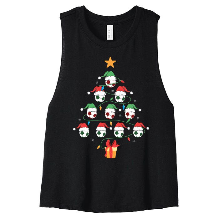 Christmas Soccer Ball Tree Holiday Season Matching Team Women's Racerback Cropped Tank