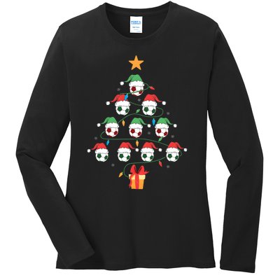 Christmas Soccer Ball Tree Holiday Season Matching Team Ladies Long Sleeve Shirt