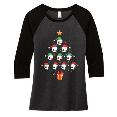 Christmas Soccer Ball Tree Holiday Season Matching Team Women's Tri-Blend 3/4-Sleeve Raglan Shirt