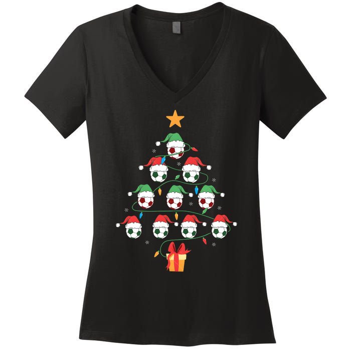 Christmas Soccer Ball Tree Holiday Season Matching Team Women's V-Neck T-Shirt