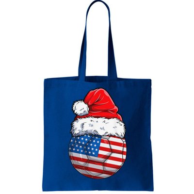 Christmas Soccer Ball Santa Hat USA Flag Xmas American Tote Bag