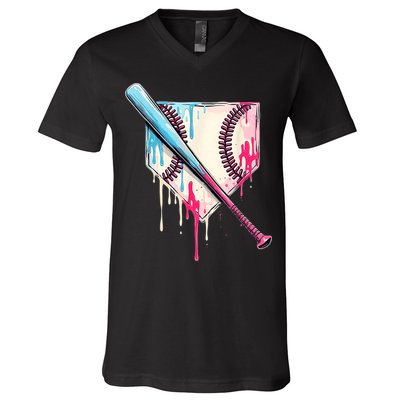 Cool Sport Baseballhome Plate Drip With Sprinkles Drip V-Neck T-Shirt