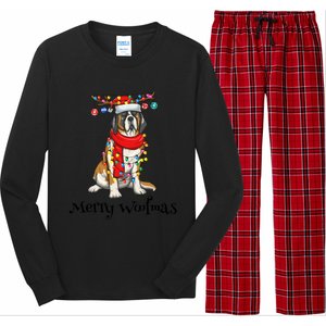 Christmas Saint Bernard Dog Holiday Lights Merry Woofmas Gift Long Sleeve Pajama Set