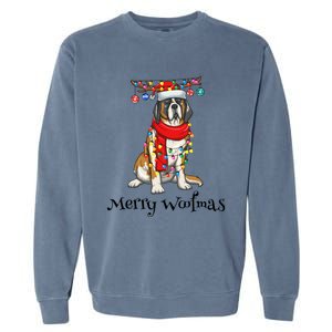 Christmas Saint Bernard Dog Holiday Lights Merry Woofmas Gift Garment-Dyed Sweatshirt