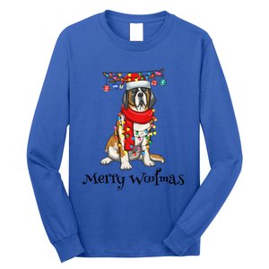 Christmas Saint Bernard Dog Holiday Lights Merry Woofmas Gift Long Sleeve Shirt