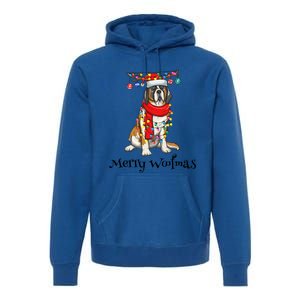 Christmas Saint Bernard Dog Holiday Lights Merry Woofmas Gift Premium Hoodie