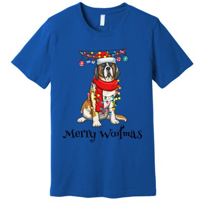 Christmas Saint Bernard Dog Holiday Lights Merry Woofmas Gift Premium T-Shirt