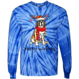 Christmas Saint Bernard Dog Holiday Lights Merry Woofmas Gift Tie-Dye Long Sleeve Shirt