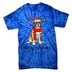 Christmas Saint Bernard Dog Holiday Lights Merry Woofmas Gift Tie-Dye T-Shirt