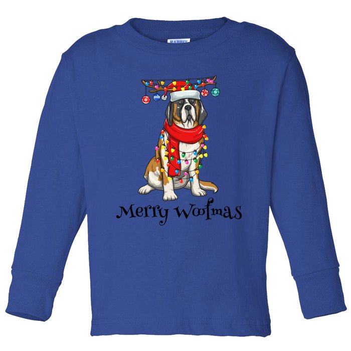 Christmas Saint Bernard Dog Holiday Lights Merry Woofmas Gift Toddler Long Sleeve Shirt