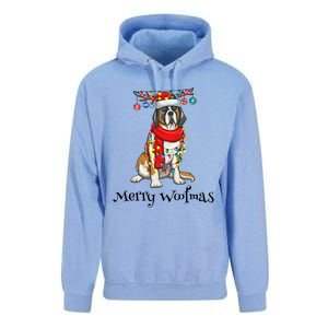 Christmas Saint Bernard Dog Holiday Lights Merry Woofmas Gift Unisex Surf Hoodie