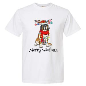 Christmas Saint Bernard Dog Holiday Lights Merry Woofmas Gift Garment-Dyed Heavyweight T-Shirt