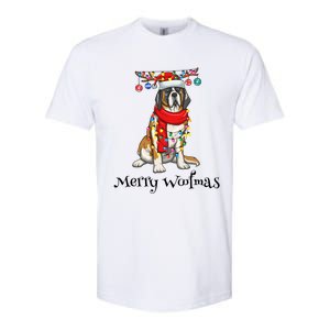 Christmas Saint Bernard Dog Holiday Lights Merry Woofmas Gift Softstyle CVC T-Shirt