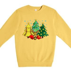 Christmas Softball Ball Christmas Tree Xmas Catcher Pitcher Cute Gift Premium Crewneck Sweatshirt