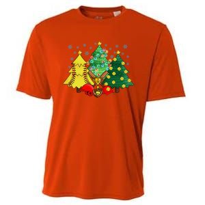 Christmas Softball Ball Christmas Tree Xmas Catcher Pitcher Cute Gift Cooling Performance Crew T-Shirt