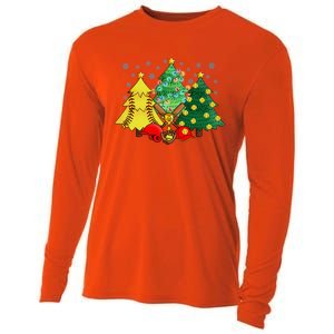 Christmas Softball Ball Christmas Tree Xmas Catcher Pitcher Cute Gift Cooling Performance Long Sleeve Crew