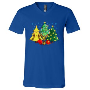 Christmas Softball Ball Christmas Tree Xmas Catcher Pitcher Cute Gift V-Neck T-Shirt