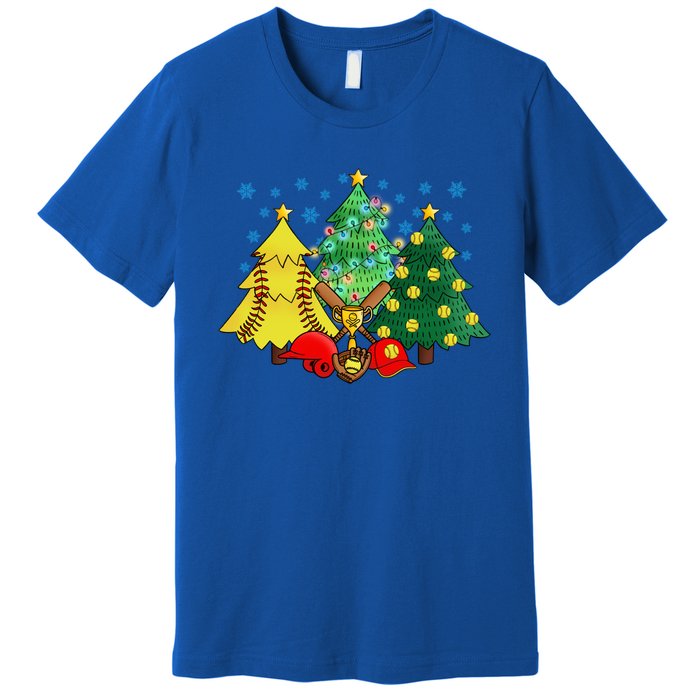 Christmas Softball Ball Christmas Tree Xmas Catcher Pitcher Cute Gift Premium T-Shirt