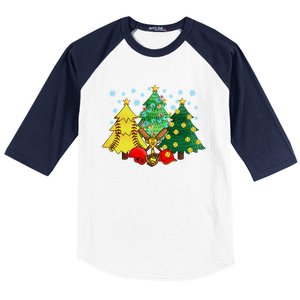 Christmas Softball Ball Christmas Tree Xmas Catcher Pitcher Cute Gift Baseball Sleeve Shirt