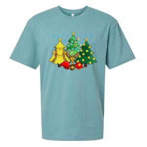 Christmas Softball Ball Christmas Tree Xmas Catcher Pitcher Cute Gift Sueded Cloud Jersey T-Shirt